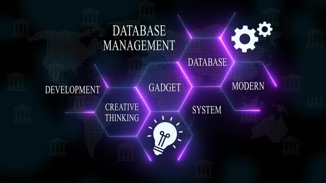 Modern database management system with creative thinking and gadget technology animation creative thinking animation