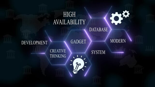 Availability database system with creative thinking concept animation modern database system creative thinking animation