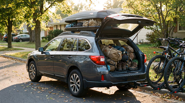 Subaru outback packing adventure gear for road trip