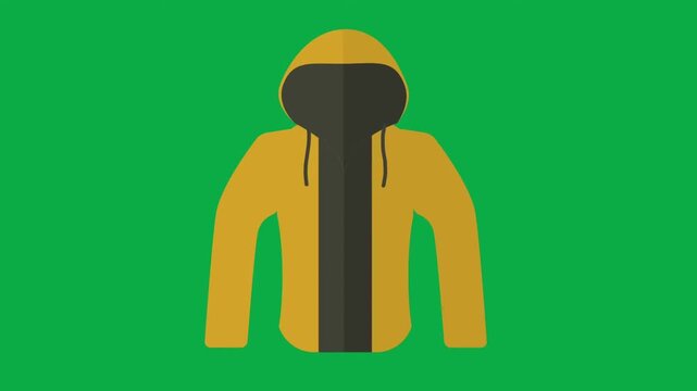 Yellow hooded jacket animated flat icon isolated on green screen for fashion video