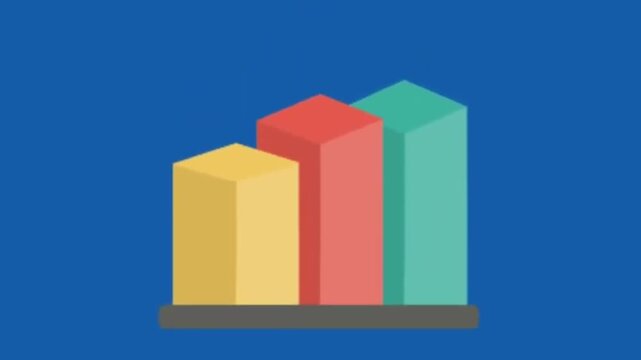 3d animated bar chart showing financial growth and data success on blue background