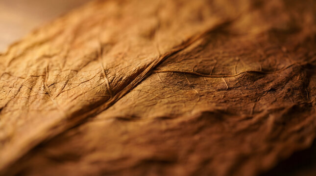 Cured tobacco leaf macro showing intricate texture and veins