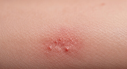 Fototapeta premium Skin with red acne blemish on light background 