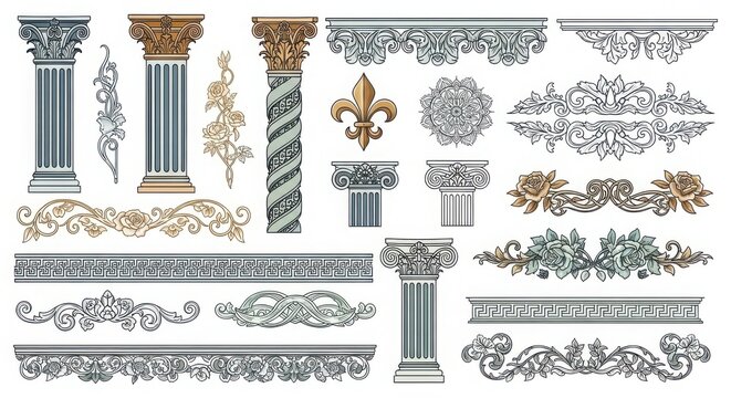 Ornamental architectural elements and designs illustration