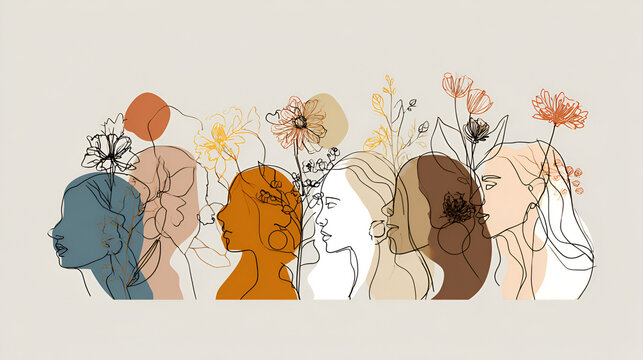 Vector illustration of a set of posters for International Women's Day featuring diverse women and floral patterns, Concept of feminism, female empowerment, and global sisterhood Stock Vector