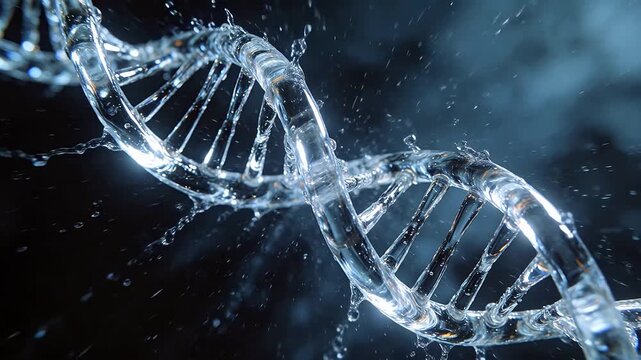 Water forming DNA double helix structure with liquid drops