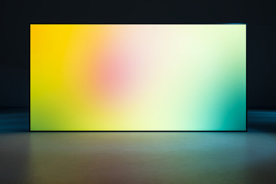 Large blank gradient screen display in dark modern interior room used as clean template for branding and presentation purposes. 3D Rendering