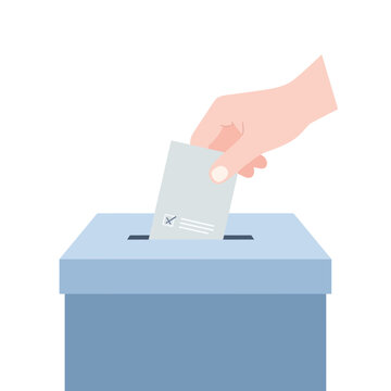 Hand casting vote into ballot box, concept of democracy and elections
