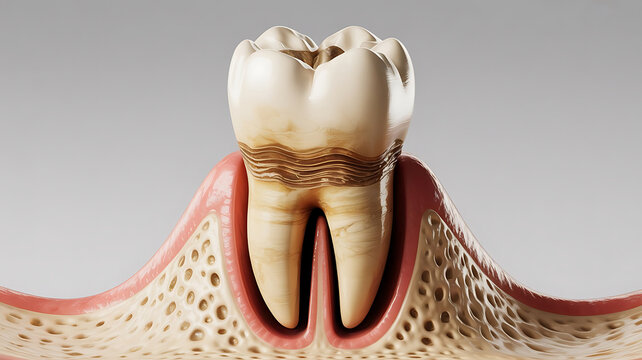 Severe Dental Calculus and Tartar Accumulation on Molar Tooth with Gum Recession