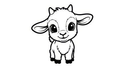 Obraz premium Adorable Baby Goat Outline Drawing for Coloring Book.