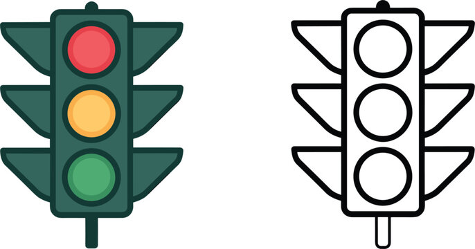 Traffic light vector set, road signal icons, red yellow green stoplight illustration