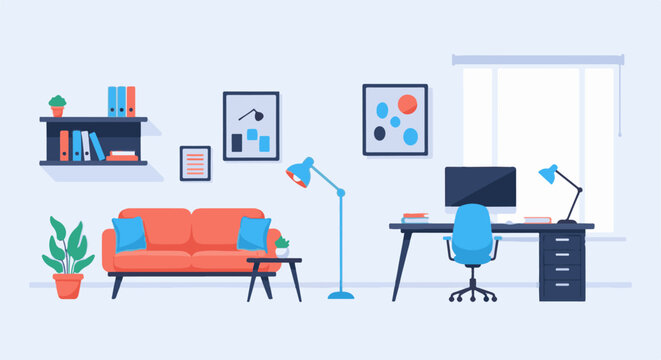 Modern Home Office and Living Room Interior Design 1.