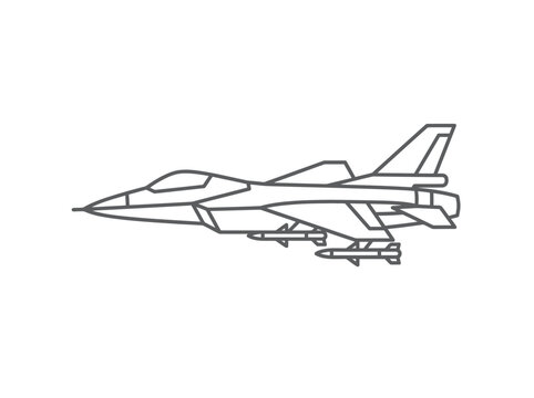 Flat stealth fighter jet side view, angular wings, modern military design, minimal gray vector style