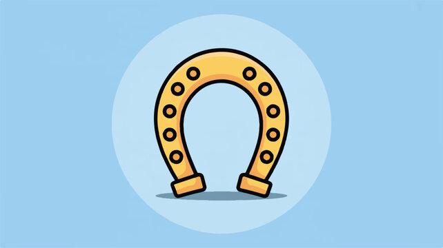 Golden horseshoe with nail holes in a circular frame