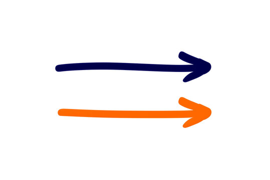 Transparent Simple Navy and Orange Hand-Drawn Arrows Pointing Right on a Clean White Background
