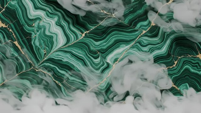 Abstract Green Malachite Texture With Gold Veins