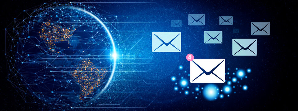 An email inbox with a new message notification alert. A concept of digital communication, correspondence, and unread electronic mail. Motif