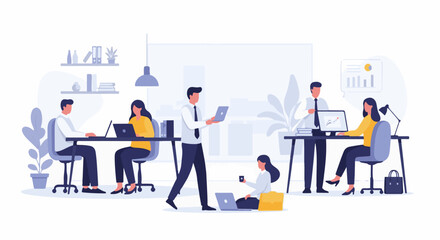 Fototapeta premium Diverse team of professionals collaborating in a modern office environment.
