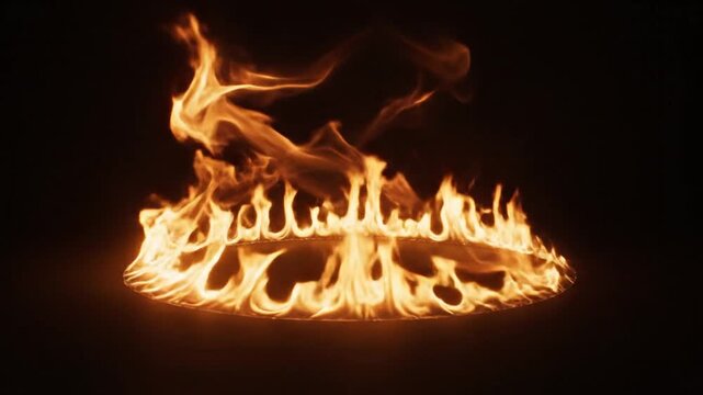 Orange fire flames burning on black background at night