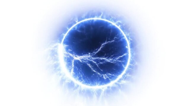 Glowing Blue Plasma Energy Ball with Electrical Discharges Animation on White Background