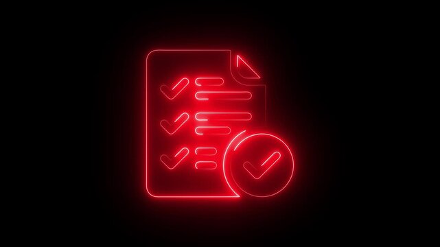 Neon glowing checklist animation, task completed symbol, success and productivity concept for digital interface