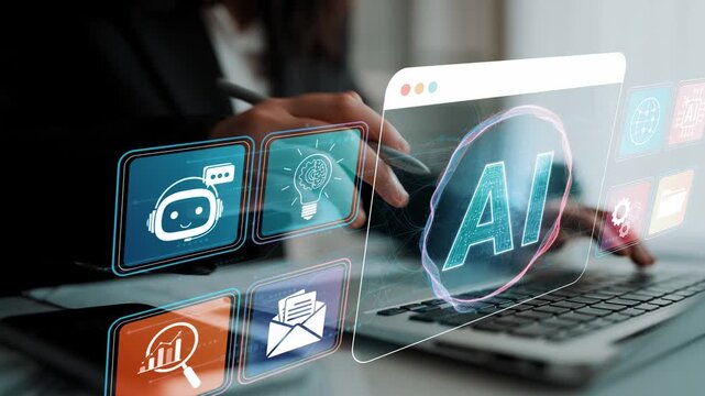 Futuristic workspace showcasing artificial intelligence concepts and digital tools for productivity enhancement, including visual displays and technology symbols Sigmoid