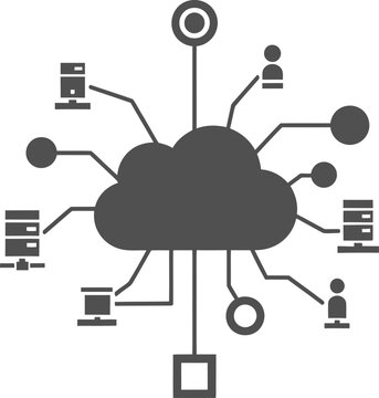 Network infrastructure diagram showing cloud connectivity with various devices