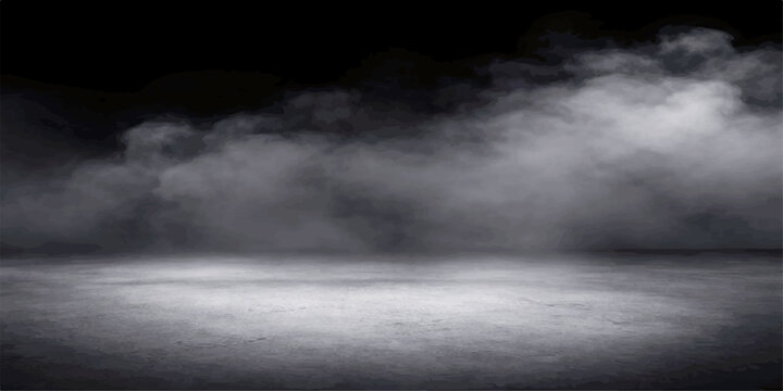 Dramatic dark stormy clouds with lightning and blue motion over a black night sea under an abstract moonlit sky