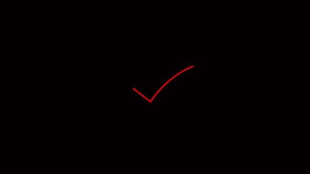 Red hand-drawn checkmark animation on black background, minimalist success symbol for ui tick approved