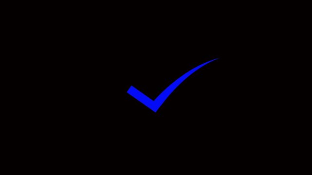 Blue checkmark animation on black background, for user interface, and success confirmation, tick verified