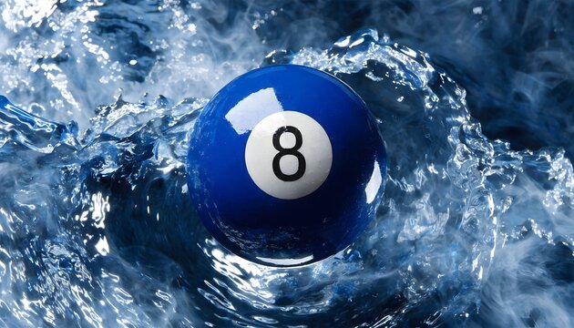 Blue Eight Billiards Ball Splashing In Water High Resolution Photo