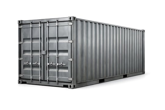 Gray Metal Shipping Container Isolated on a Clean White Background