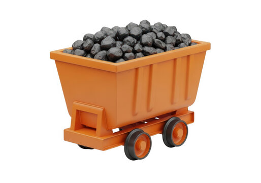 A large orange mining cart filled with coal