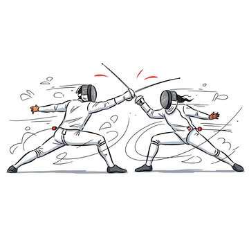 Two Fencers in Combat, Dynamic Action Illustration