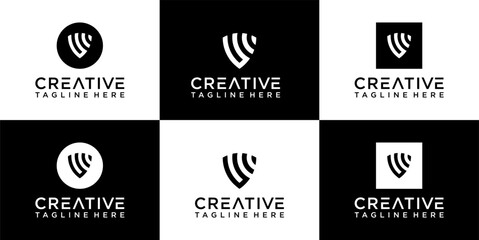 Fototapeta premium Modern Letter W Shield Logo Design Collection, Black and White Variations on Isolated Backgrounds, Minimalist Branding Icon Set