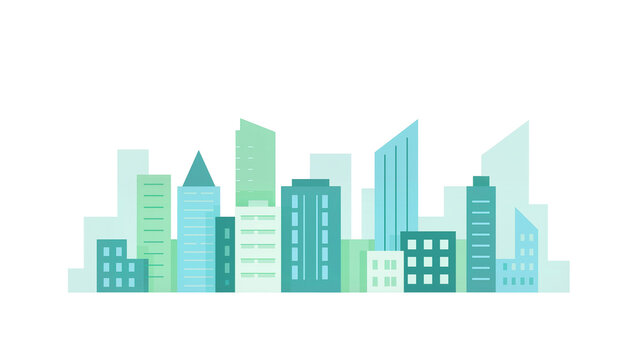 Isolated city skyline panorama illustration with modern buildings and geometric shapes