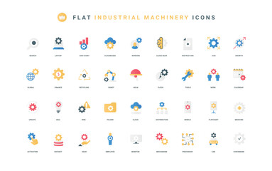 Naklejka premium Innovation of software, processor, warning sign thin symbols vector illustration. Gears and cogwheels in industrial machine, engine and mechanism, system development flat icon set.