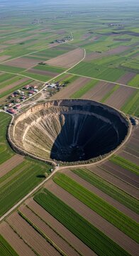 Aerial View of Konya Obruk Plateau Sinkhole in Turkey.