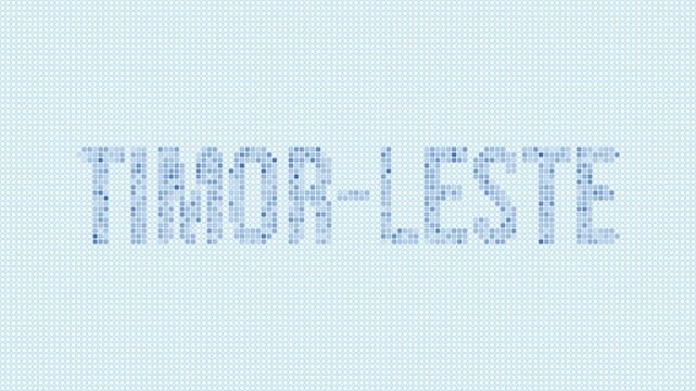 Timor-Leste dotted map animation. Digital style shape of the country. Timor-Leste shape and title dots appear with bulb flickering effect. Intro, outro, logo, title video.