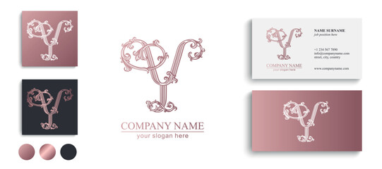 Fototapeta premium Luxury logo monogram letter Y in vintage ornamental style with decorative elements. Ideal for branding, business and premium identity.