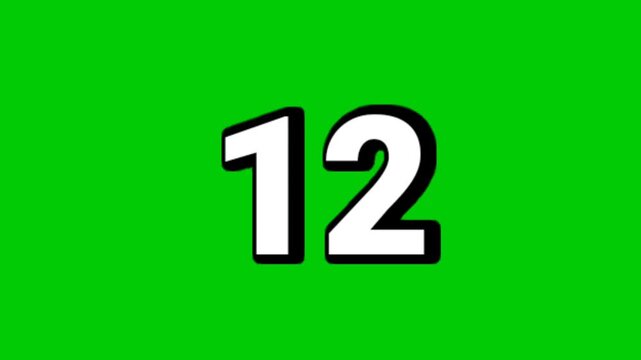 Number 12 symbol sign animation motion graphics cartoon white color black outline  green screen background smoke effects video elements