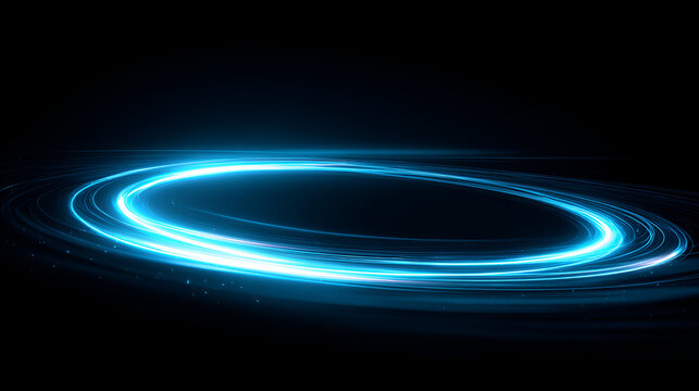 Abstract Light Speed Lines, Glowing Circular Frame and Futuristic Motion Ellipse.Blue Neon Ring Glow Effect 