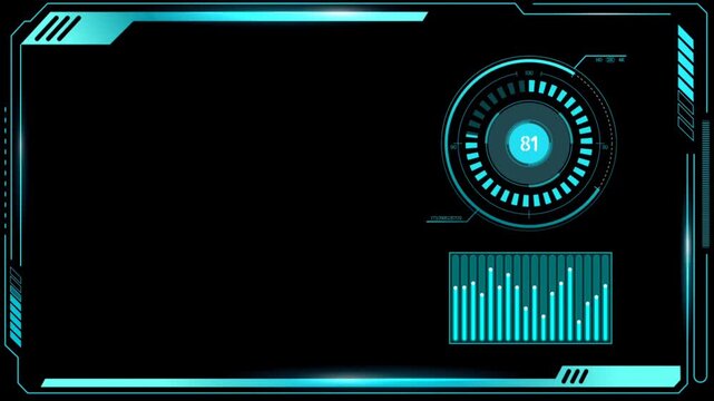 Animation futuristic HUD Interface Dashboard with Digital Data Visualization on Dark Background.