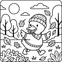 Bold and Easy Duck Animal Coloring Page - Cozy Moment Farm Bird Line Art Vector for Adults and Kids © Rs