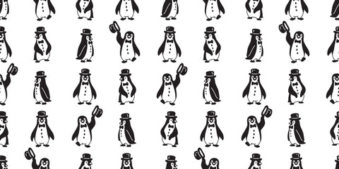 penguin seamless pattern tuxedo bow tie bird cartoon doodle tile background gift wrapping paper illustration repeat wallpaper isolated design © CNuisin