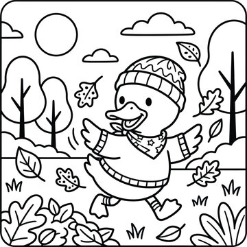 Bold and Easy Duck Animal Coloring Page - Cozy Moment Farm Bird Line Art Vector for Adults and Kids