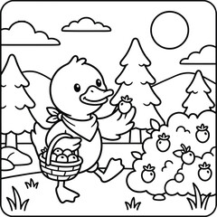 Bold and Easy Duck Animal Coloring Page - Cozy Moment Farm Bird Line Art Vector for Adults and Kids © Rs