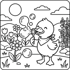 Bold and Easy Duck Animal Coloring Page - Cozy Moment Farm Bird Line Art Vector for Adults and Kids © Rs