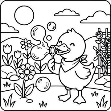 Bold and Easy Duck Animal Coloring Page - Cozy Moment Farm Bird Line Art Vector for Adults and Kids