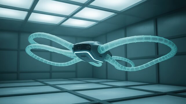 Futuristic Bioluminescent Creature Floating in a Sci-Fi Laboratory.